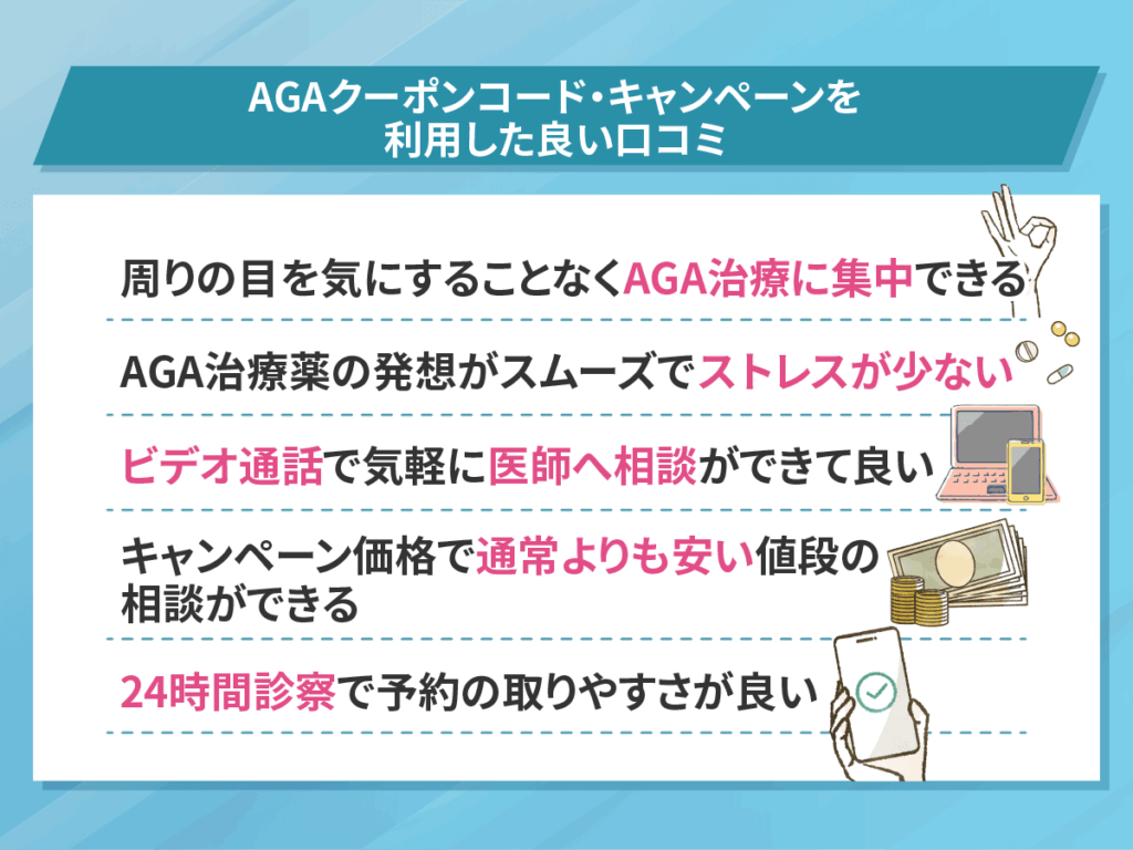 DMMクリニックのAGAクーポンコード・キャンペーンを利用した良い口コミ