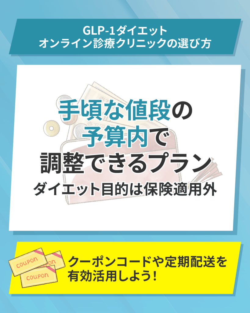 GLP-1ダイエットの料金が安いオンライン診療クリニックで比較